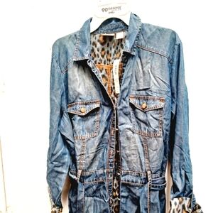 Chicos denim maxi coat belted. Size 1.5 New with tag